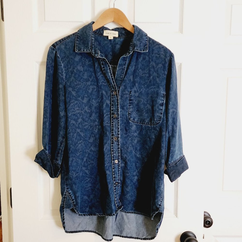 Cloth & Stone by Anthropologie 3/4 Sleeve High Low Chambray Shirt Size M